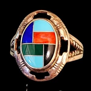 Carolyn Pollack Relios jewelry multi inlay sterling silver ring size 8 d…